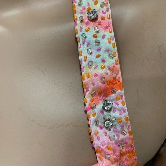 New Floral-Print Satin Halter Beaded Party Dress with Shawl - Picture 9 of 15